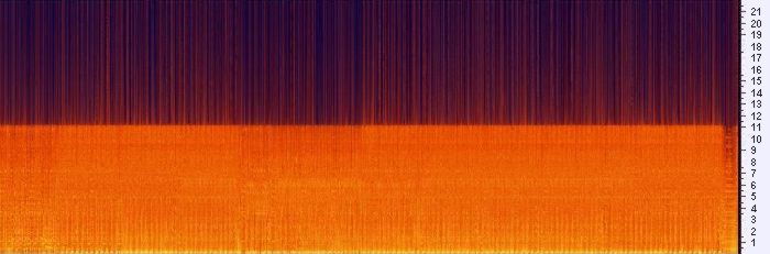 Спектрограмма звука, соответсвующая mp3 качеству с переменным битрейтом "низкого качества" VBR LQ